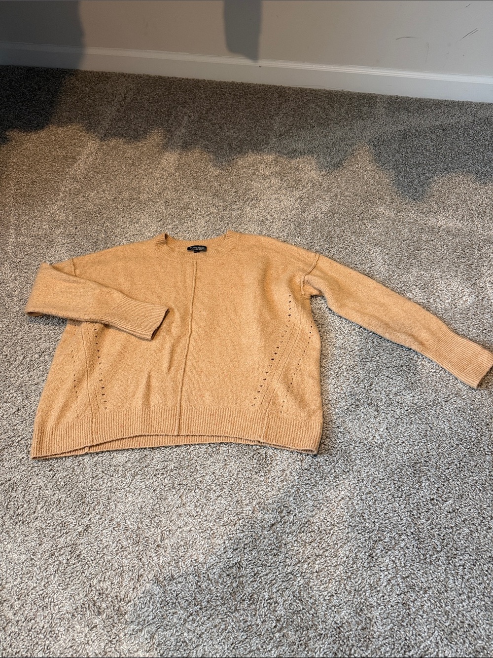 Topshop Camel Crewneck Sweater with Eyelet Detail